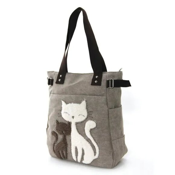 Handbags - Lovely Cats with Faux Fur and Studs Canvas Tote Bag    NEW!